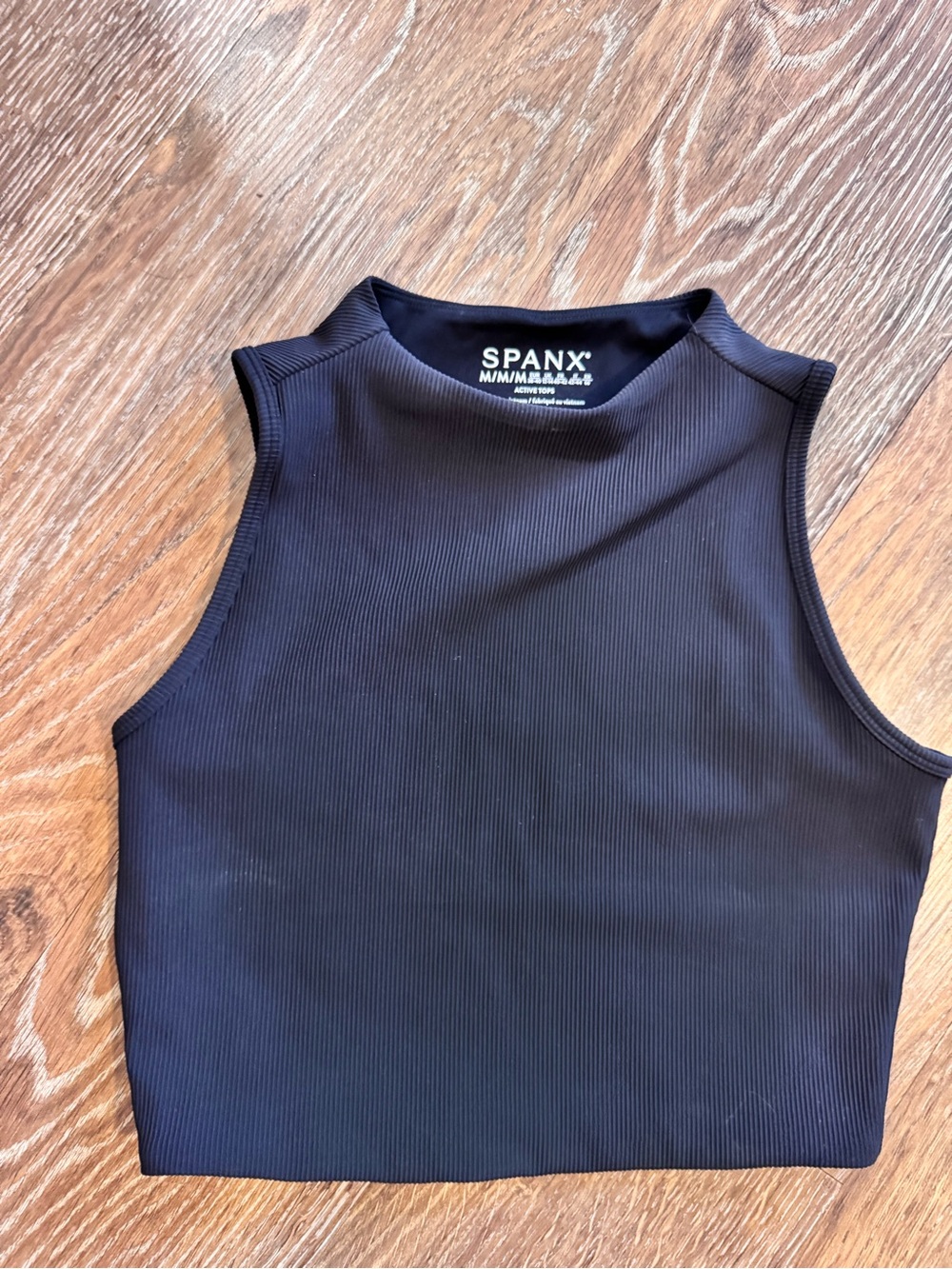 SPANX Black Ribbed Mock Neck Crop Top